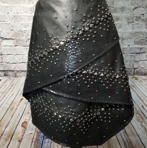 Black feaux leather layered skirt